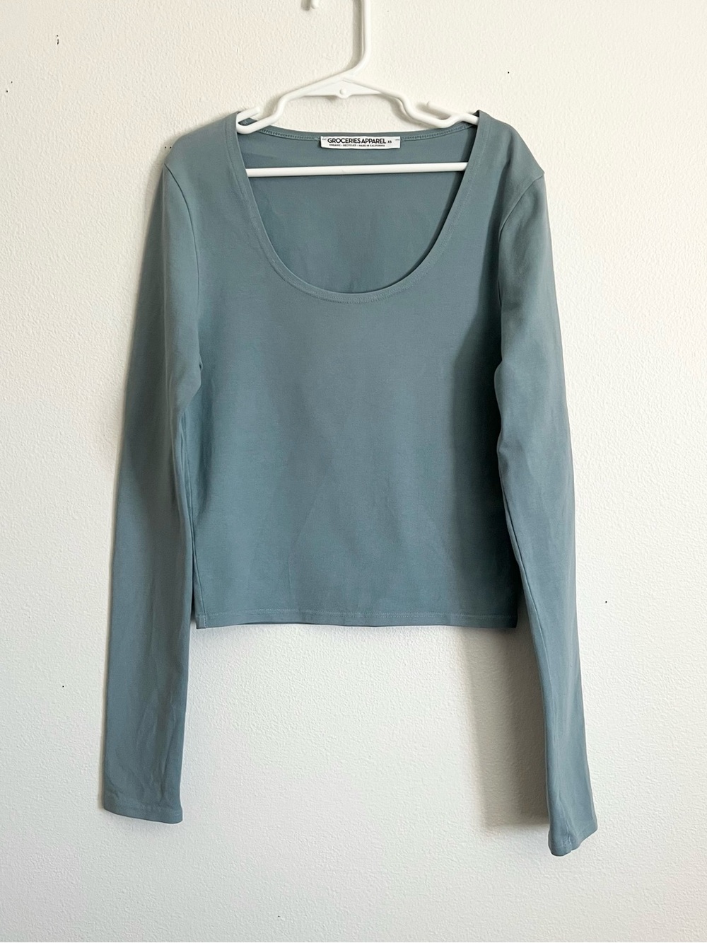 Groceries Apparel Organic Cotton Crop Top Slate Blue Sustainable Athleisure XS - Picture 2 of 9